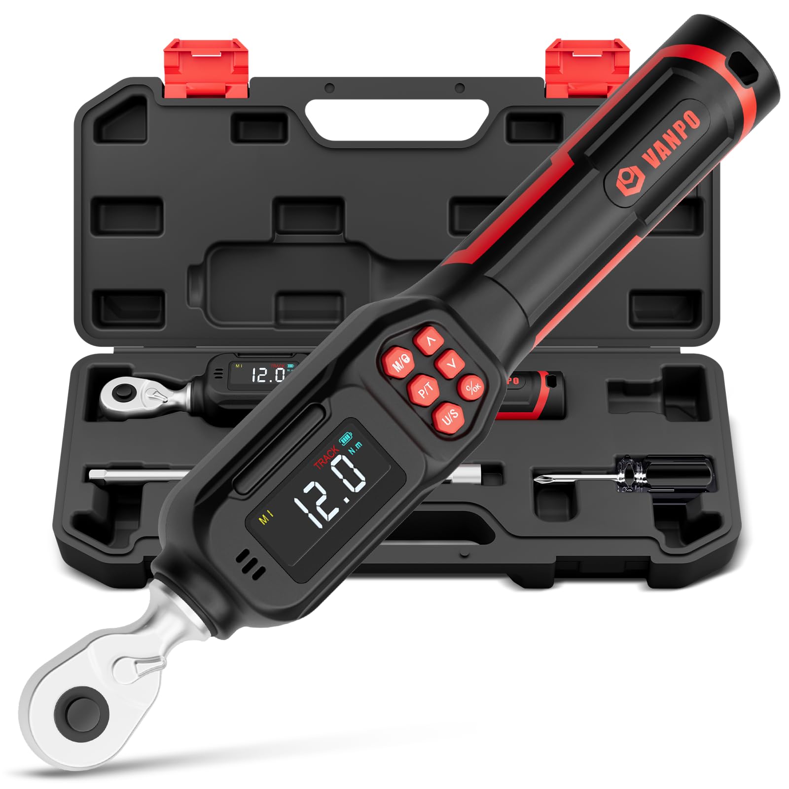 VANPO Digital Torque Wrench 1/4 Inch (0.6-12 Nm) for Bicycle & Precision Repairs, ยฑ2% Accuracy Electronic Torque Wrench with Acoustic Feedback & Reversible Switchable โ image 1
