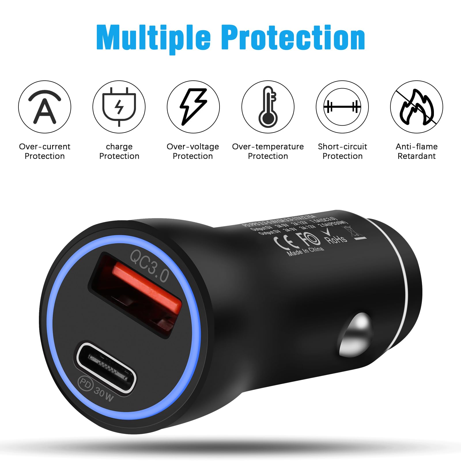 Hoppac Caricabatterie Auto, Caricatore Presa USB C Fast Charge, Doppia Porta, Accessori Accendisigari QC 18W, PD 20W Caricabatterie Per iphone Pro/Max14/13/12/Samsung/Huawei/Xiaomi
