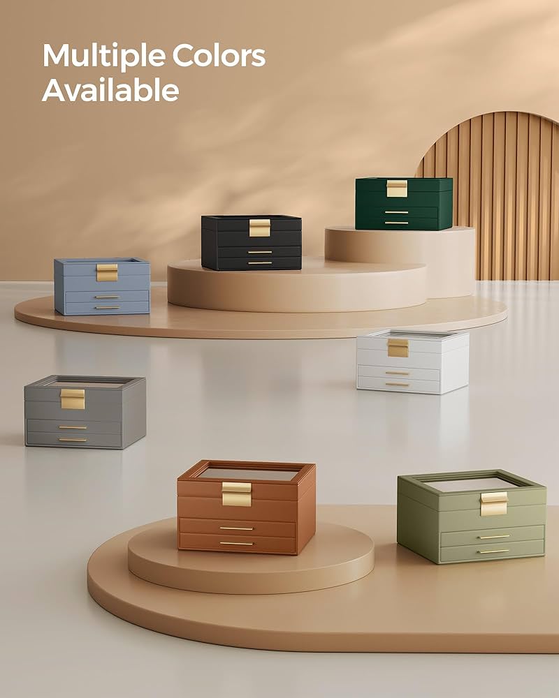 Amazon.com: SONGMICS Jewelry Box Organizer with Glass Lid, 3