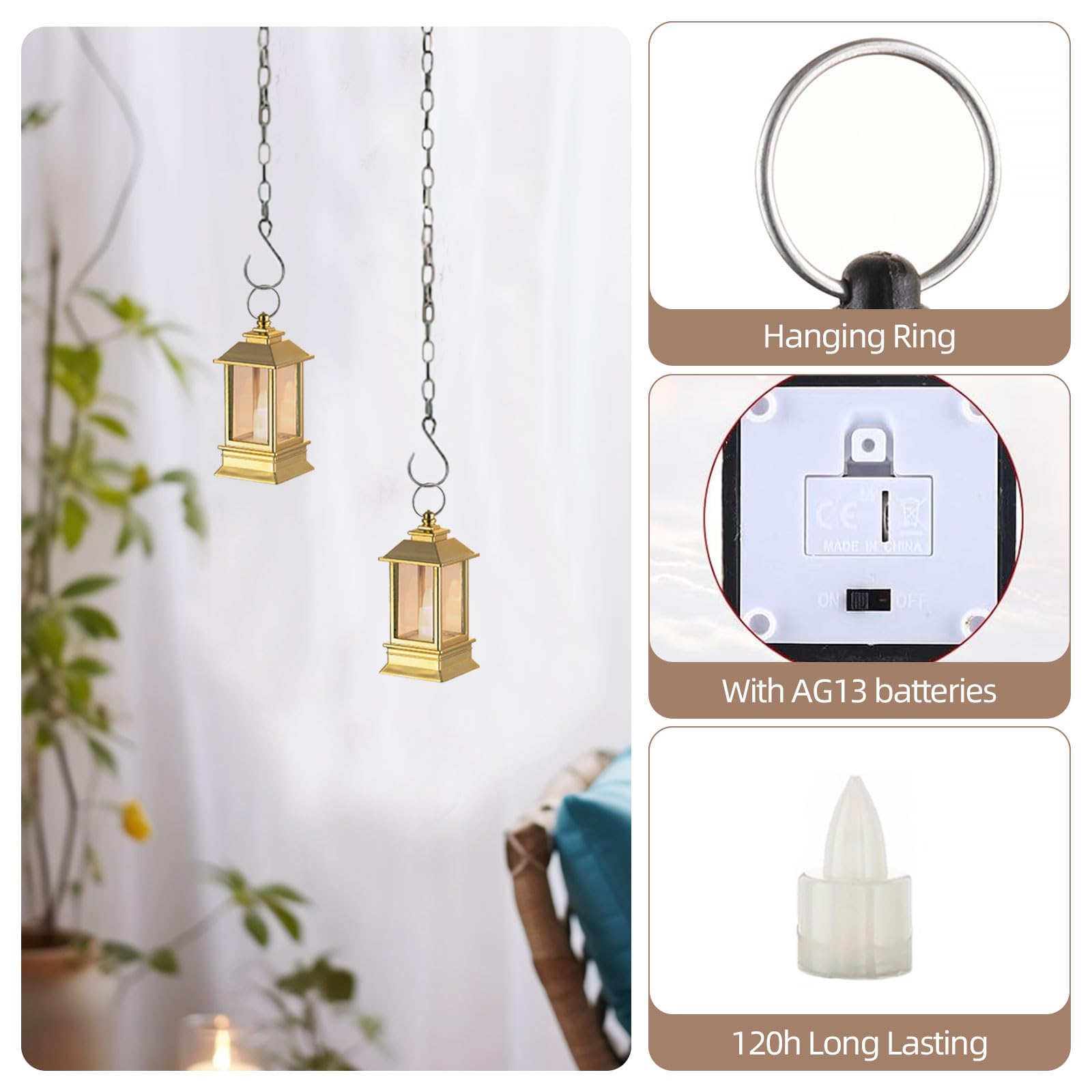 Linternas doradas decorativas para interiores: 24 piezas mini linternas para centros de mesa de boda, pequeñas luces LED alimentadas por batería a granel para decoración de fiesta de 3