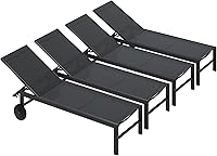 Vista 11 de SUNLEI Juego de 2 tumbonas para patio al aire libre, sillas de piscina ajustables con ruedas, sillas de bronceado reclinables de aluminio para Gris