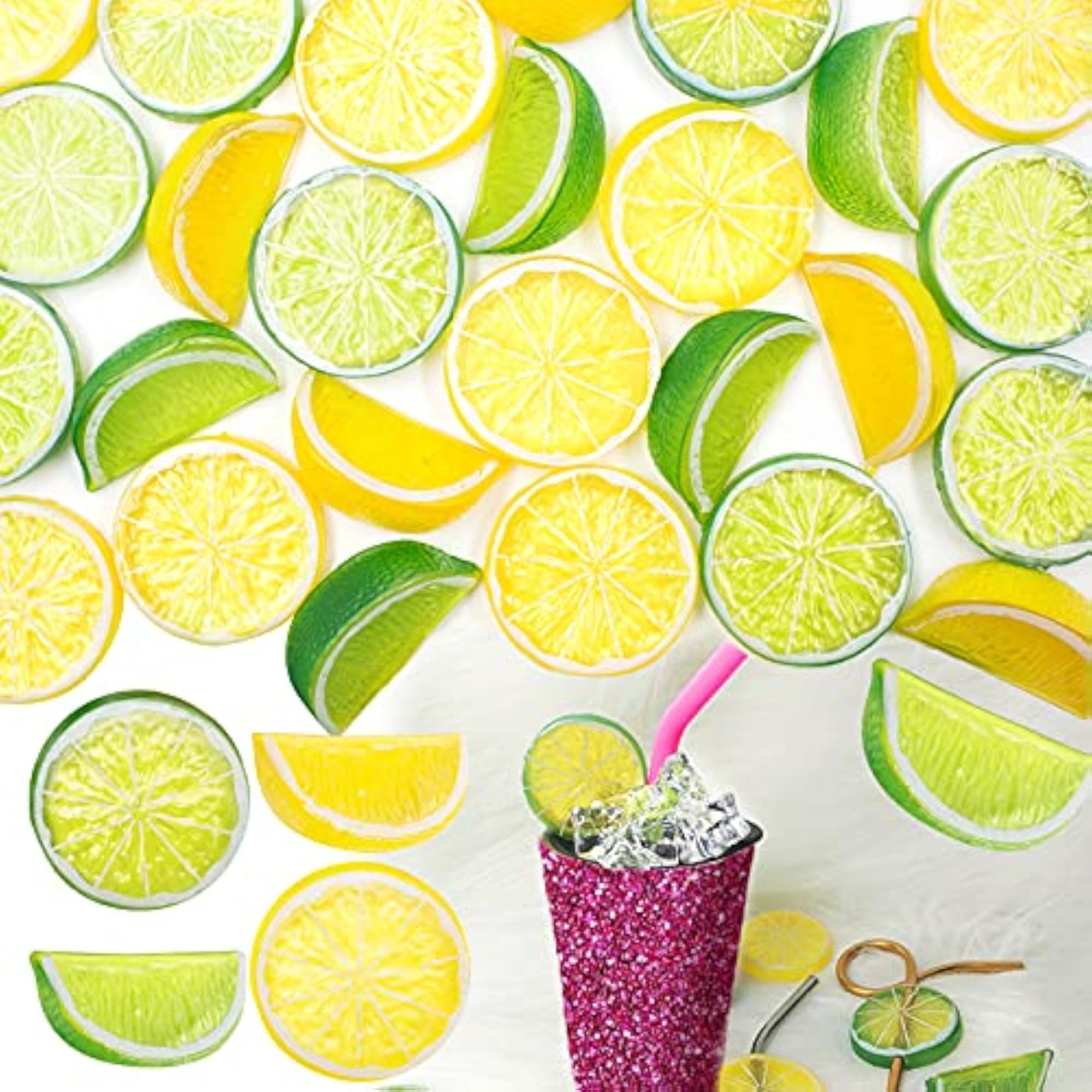 30Pcs Artificial Lemon Slices, Decorative Fake Fruit
