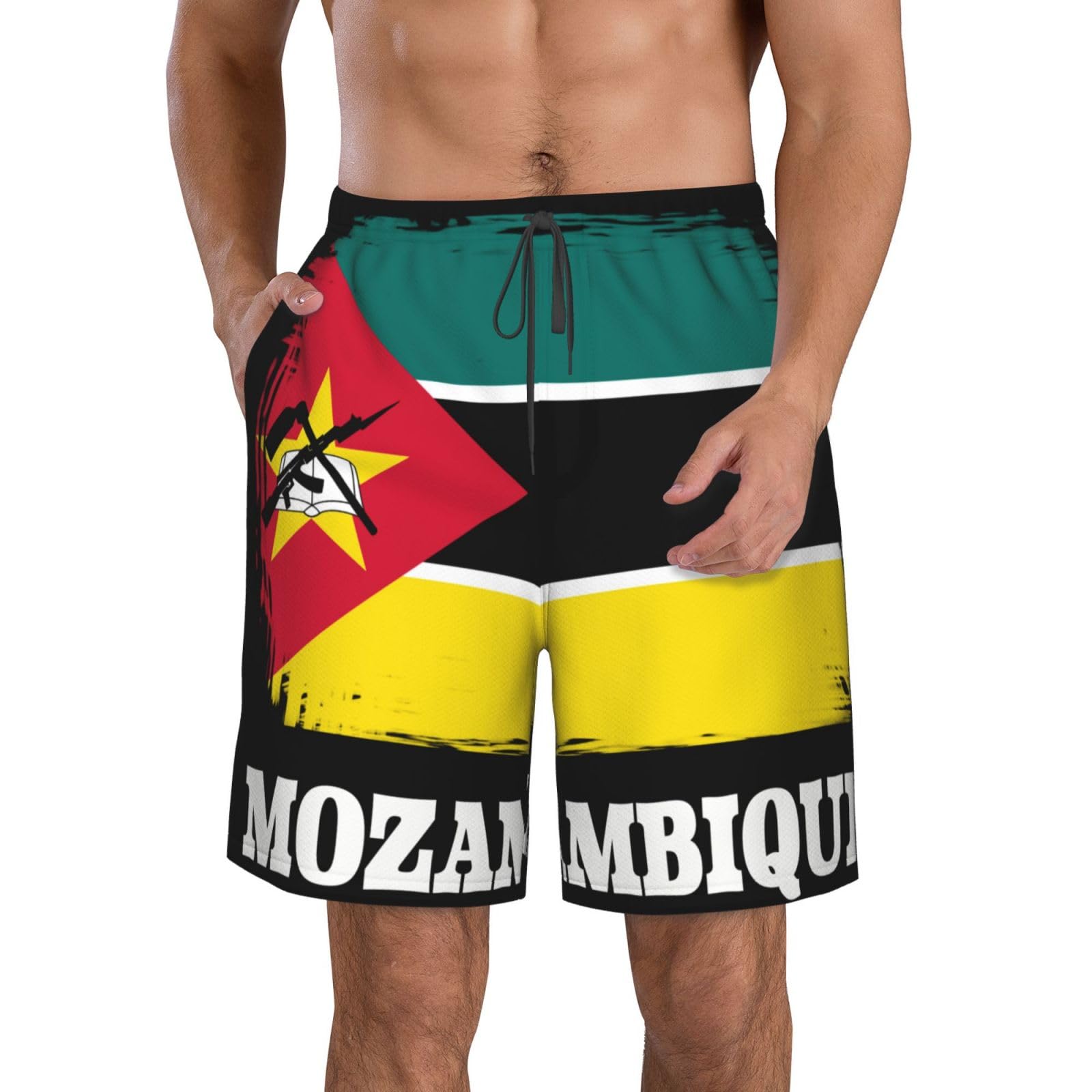Bandiera del Mozambico (novità) Uomo Calzoncini Asciugatura Rapida Pantaloncini da Surfe con Tasche Bagno Shorts