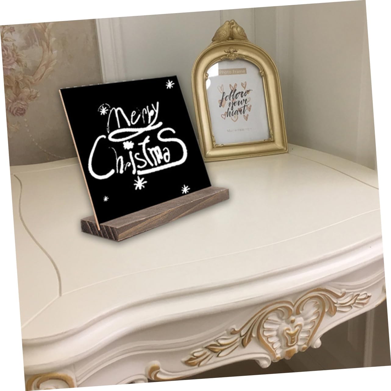 Small Wood Base Blackboard 4 Piece Set Double Sided Erasable