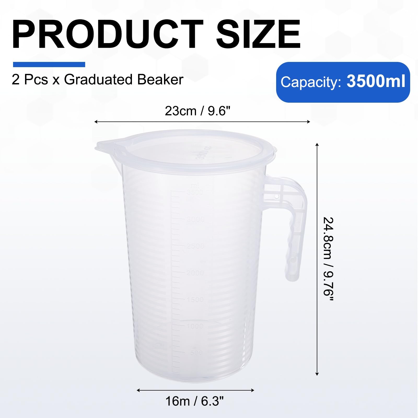 PATIKIL Becher Graduato, 2 Pezzi, 3500ml, Plastica PP, Trasparente