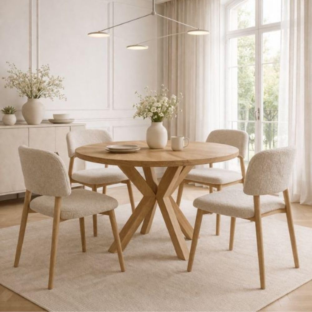 Runder Ausziehbarer Tisch für Esszimmer RAL mit Holzbeinen, Skandinavischer Stil, Durchmesser Varianten von : 90 bis 220 cm (Eiche Craft Gold, 110/160 cm)