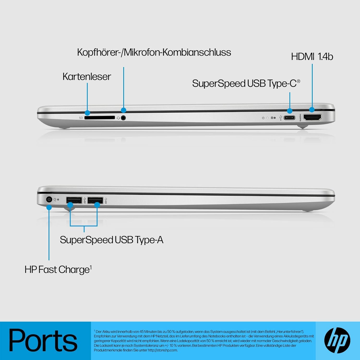 HP Laptop | 15,6" FHD Display | Intel Celeron N4500 | 4 GB DDR4 RAM | 128 GB SSD | Intel UHD Graphics | Windows 11 Home im S-Modus | QWERTZ Tastatur | Silber | inkl. Microsoft Office 365 Single