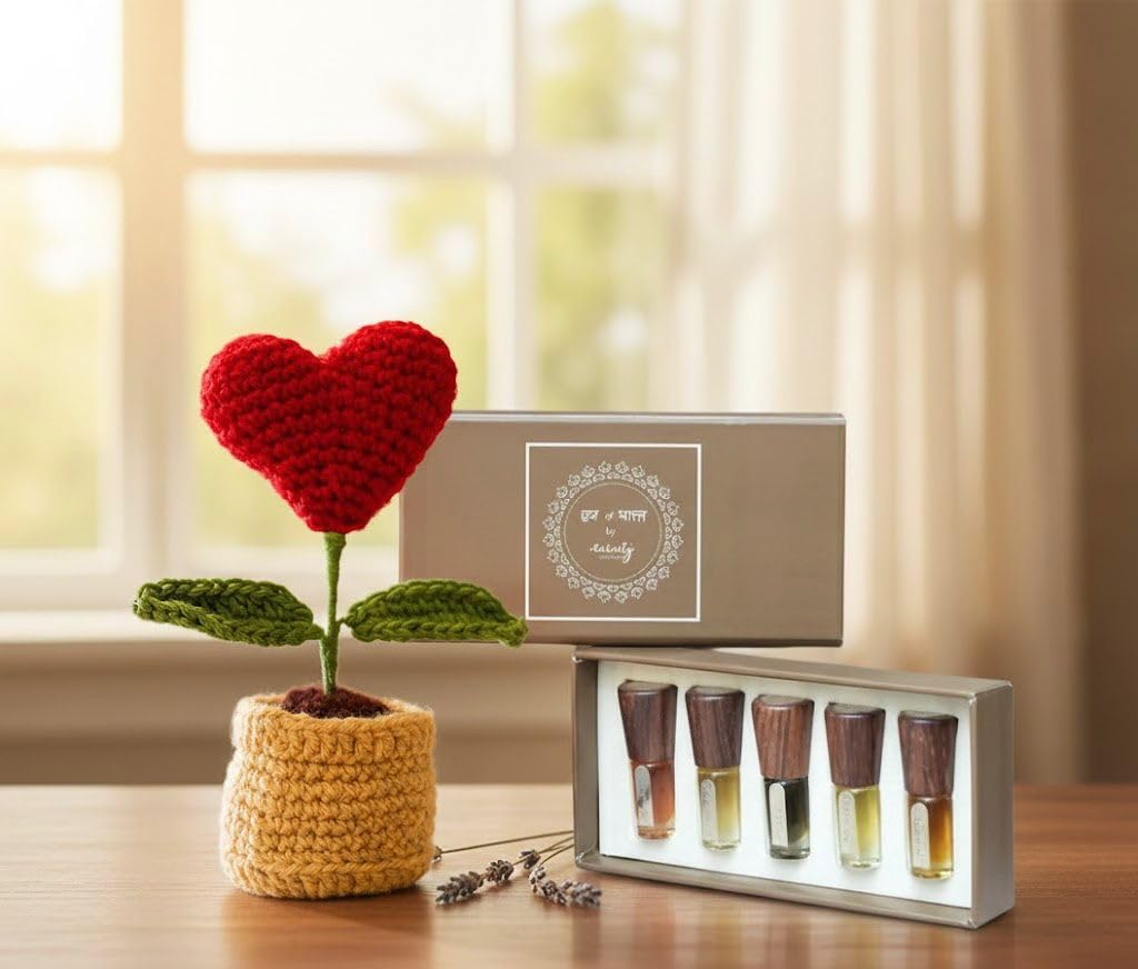 Heart Crochet Pot with Ittar Box Gift Set, Handcrafted Home Décor and Fragrance Combo for Valentine's Day, Anniversary and Special Occasions-image-8