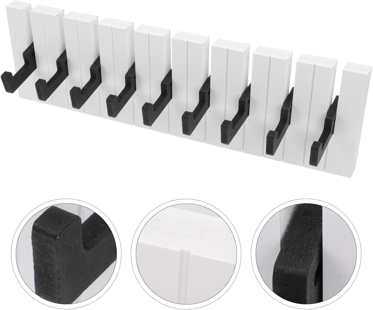 Wall-Mounted Nordic Style Piano Keyboard Wall Row Hook 48cm with 9 Black Key Coat Hooks for Kindergarten and Hallway Storage