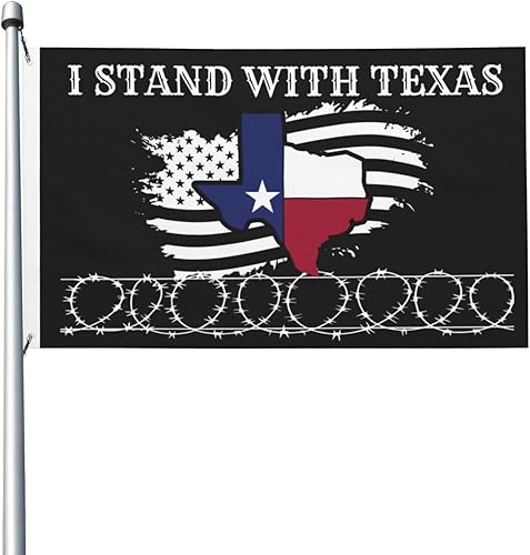 Bandera de alambre de púas con texto en inglés "I Stand With Texas Razor Wire Flag For Room Guys - Bandera de doble cara para exteriores para aula,