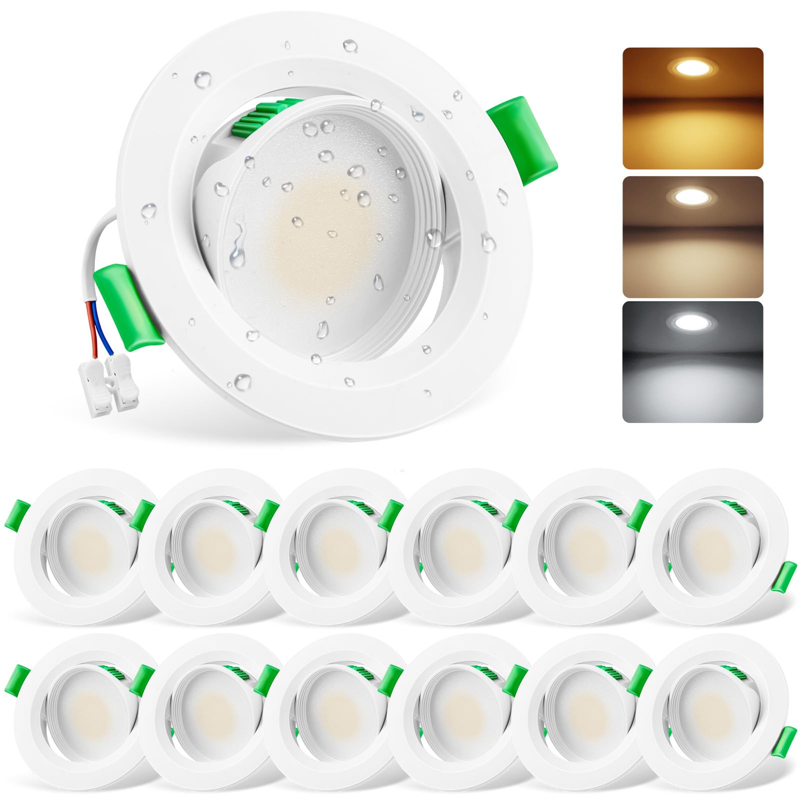 Reflektor LED do zabudowy, 230 V, 5 W, LED, wychylny, 68-80 mm, wymiary otworu, ciepła biel, neutralna biel, zimna biel, IP44, lampy do zabudowy, bez możliwości ściemniania, do łazienki
