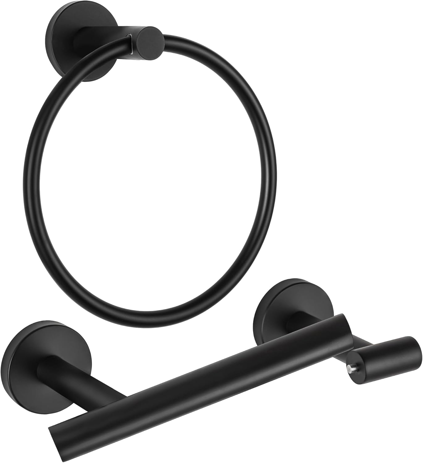 CozyTower Matte Black Quick Reload Toilet Paper Holder Wall Mount, SUS304 Stainless Steel Double Post Pivoting Tissue Roll Holder and Hand Towel Holder Set Bathroom Hardware Accessories Set Towel Ring