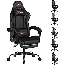 Ergonomic Gaming Chair with Footrest and Lumbar Massage, Racing Office Chair, High Back Computer Desk Chair with Headrest Pillow for Adults, Video Game Chair for PC Gamer (1001-Black)