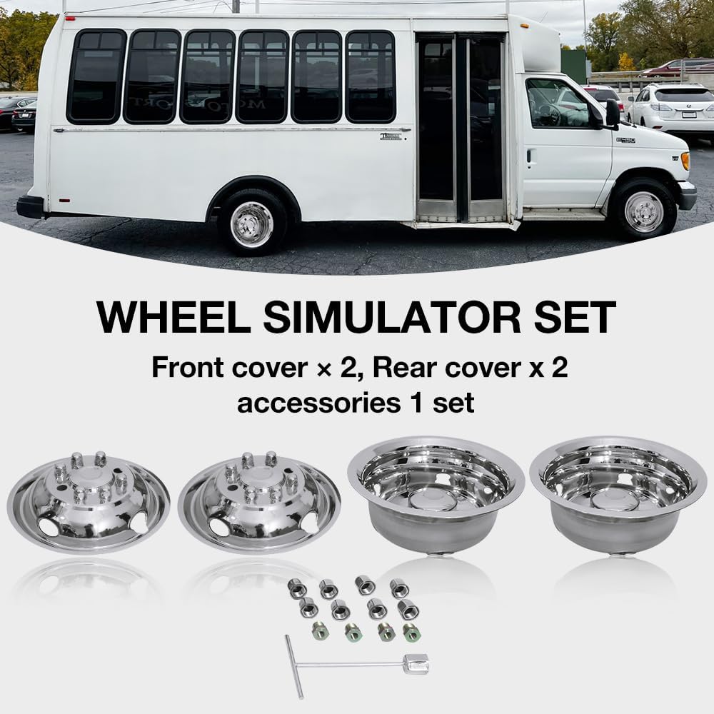 16inch 8 Lug 4 Hand Holes Dually Stainless Steel Wheel Simulators Covers for 2008-2025 Ford E350 E450 Van Over The Lug