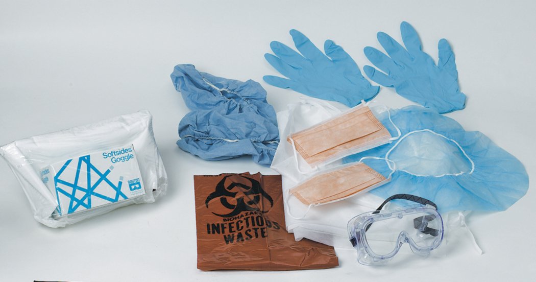Medline Employee Protection Kits with Goggles, Includes Bouffant Cap, Nitrile Gloves, Goggles, Isolation Gown, Waste Liner, Face Mask, Shoe Covers, 1 Each