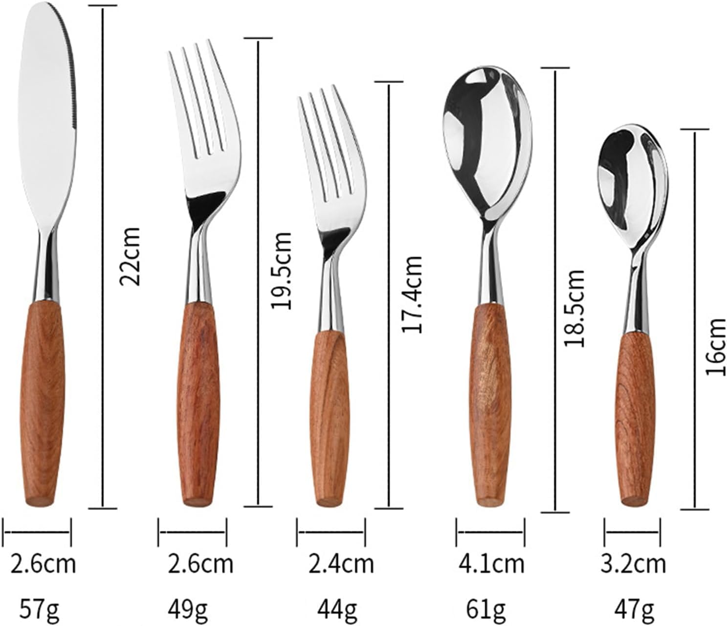 Juego De Cubiertos con Mango De Madera para 8 Personas, Juego De 40 Piezas, Cubiertos Modernos De Acero Inoxidable 18/8, Juego De Utensilios único con Silver Silverware Set for 4