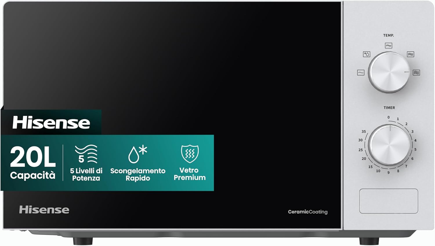 Hisense H20MOWP1 Forno Microonde Con Controllo Meccanico, Capacità 20 L, Potenza 700 Watt Su 5 Livelli, Colore Bianco