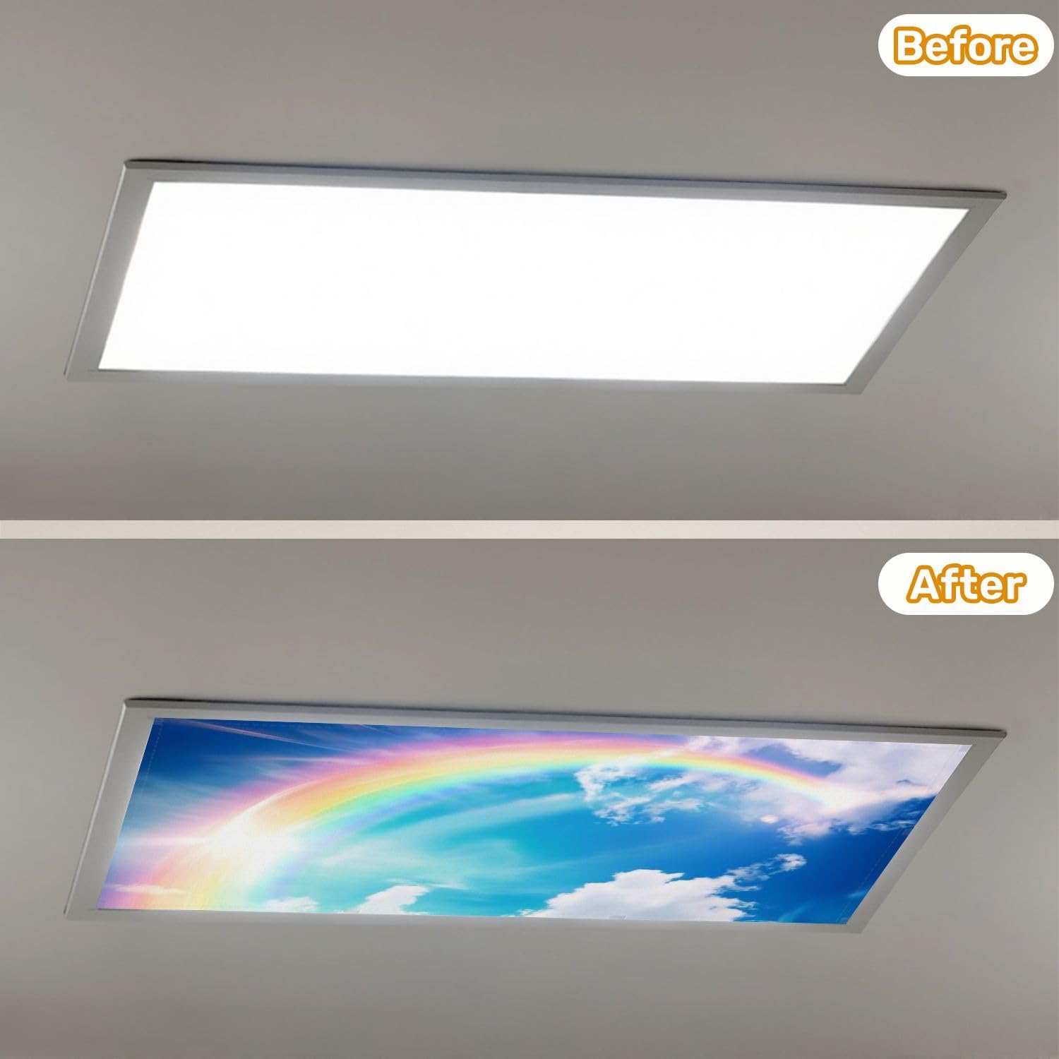 Fluorescent Light Covers for Ceiling Lights 3D an Artistic Rainbow Blue Sky Easy to Install Magnetic Light Filter for Classroom Office Hospitals School Home Decor