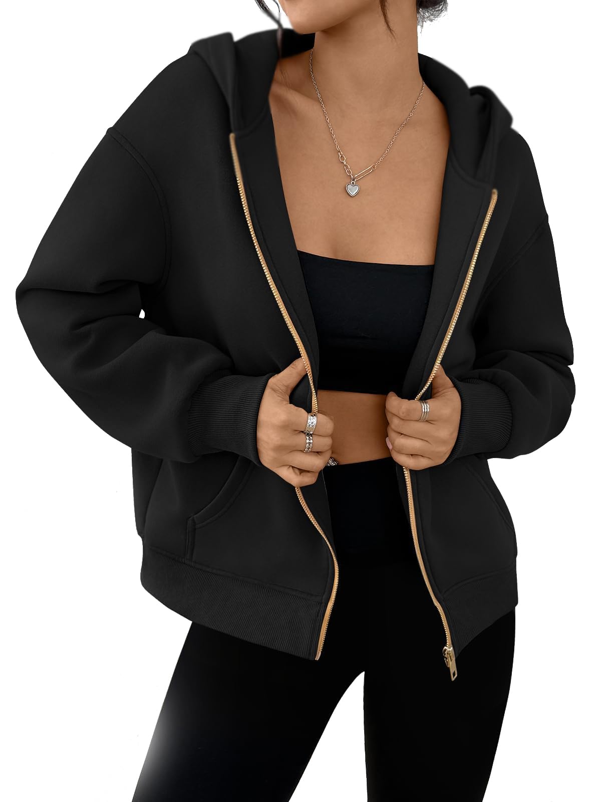 TrendiMax Damen Oversize Zip Hoodie Kapuzenpullover Y2K Sweatshirt Hoody Jacke Winter Pullover Warme Sweatjacke mit Kapuze