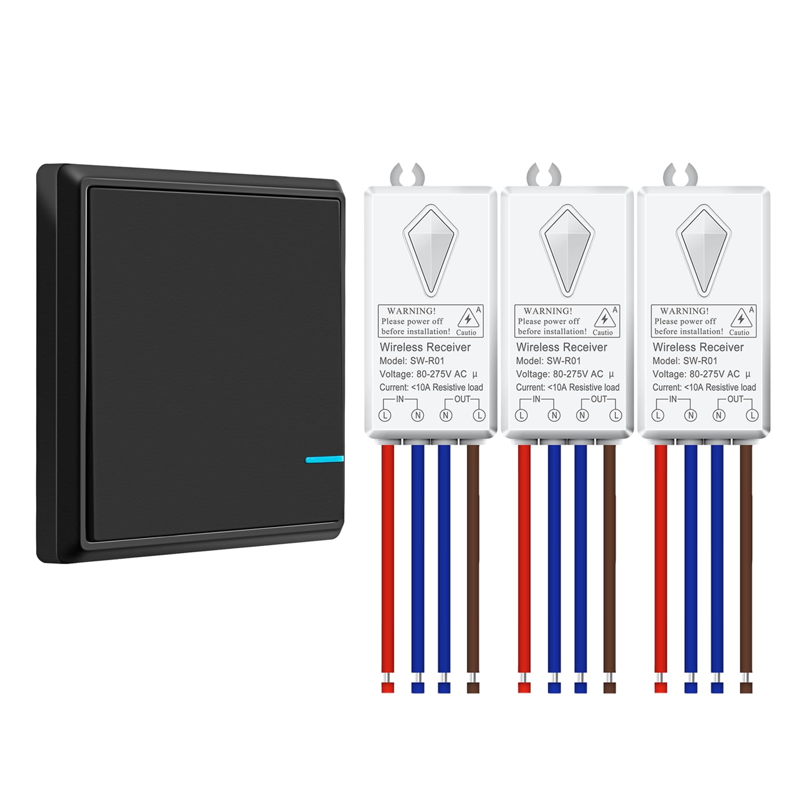 Interrupteur Sans Fil,NineLeaf Kit Interrupteur et Récepteur Sans Fil,Aucun Câblage Requis,étanche IP66,Portée de 400m pour l'éclairage pour les appareils électroménagers(noir),3 Récepteurs