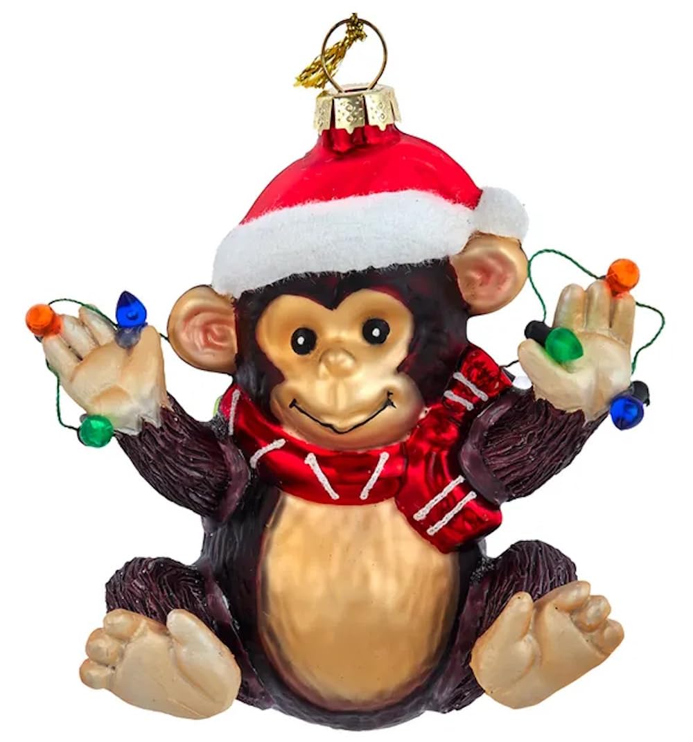The Bridge Collection Santa Monkey Ornament - 4" Cute and Fun Animal Christmas Tree Ornaments - Zoo Christmas Ornaments - Jungle Animal Ornament - Chimpanzee Ornament