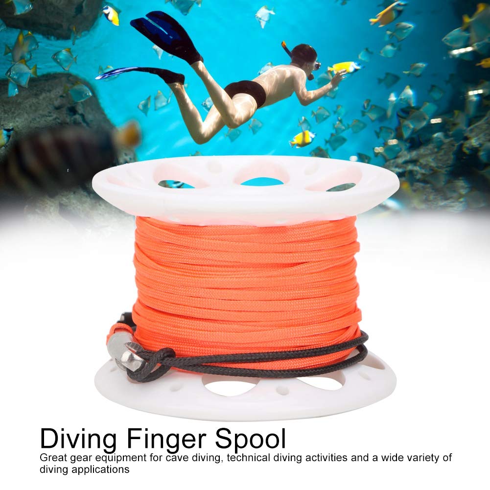 Scuba Diving Reel, Plastic Finger Spool, Large Scuba Spool Finger Reel with 15 m 49 ft High Visibility Flat Line and Double EndedBolt Snap Clip Fits for Outdoor Diving Activities (Yellow Wheel)