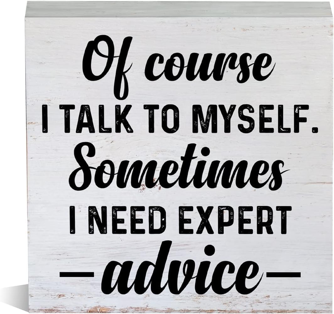 Funny Box Sign 5x5 Inch Rustic Wood Desk Decor Talk to Myself