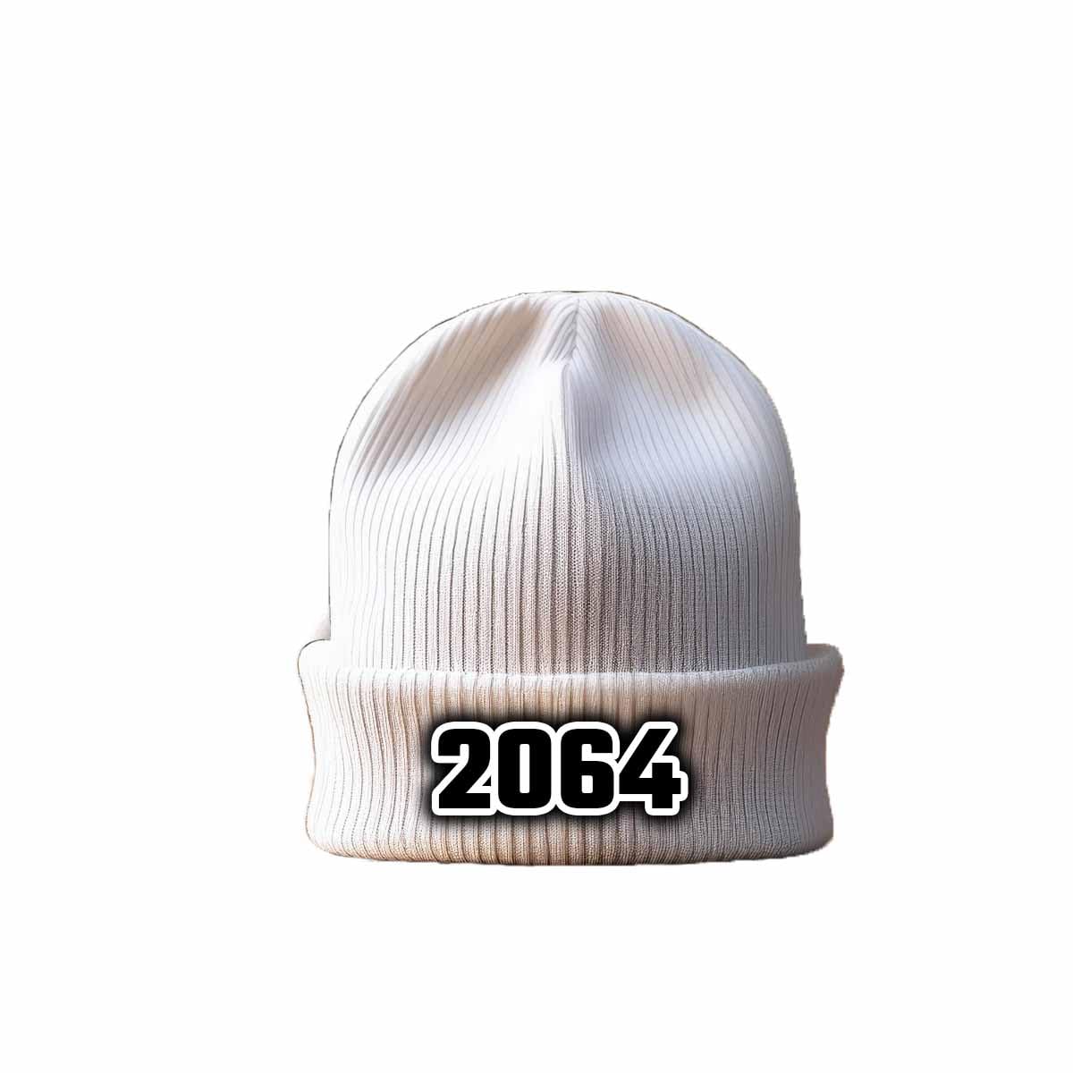 Beanie blanc 2064 Year avec revers - Bonnet en maille classique