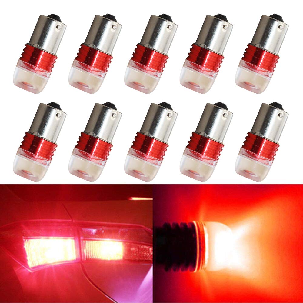 Yolu 10-Pack Super Bright 1156 LED Bulbs Lens 5630 3-SMD 3W for 1141 1003 1073 BA15S 7506 LED Lights Replacement for Back Up Reverse Tail RV Lights Red