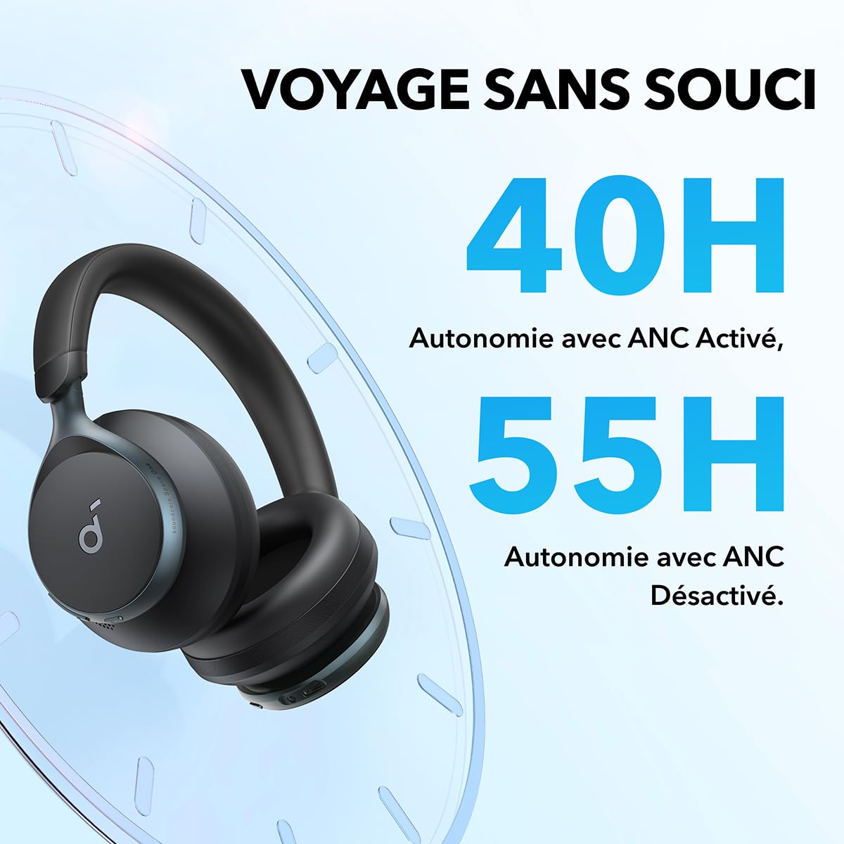 Soundcore Space One Casque Bluetooth sans Fil avec Réduction de Bruit Active Adaptative by Anker, Réduction des Voix Humaine 2X Plus Efficace, ANC 46H, Contrôle app, LDAC Hi-Res Audio, Confort