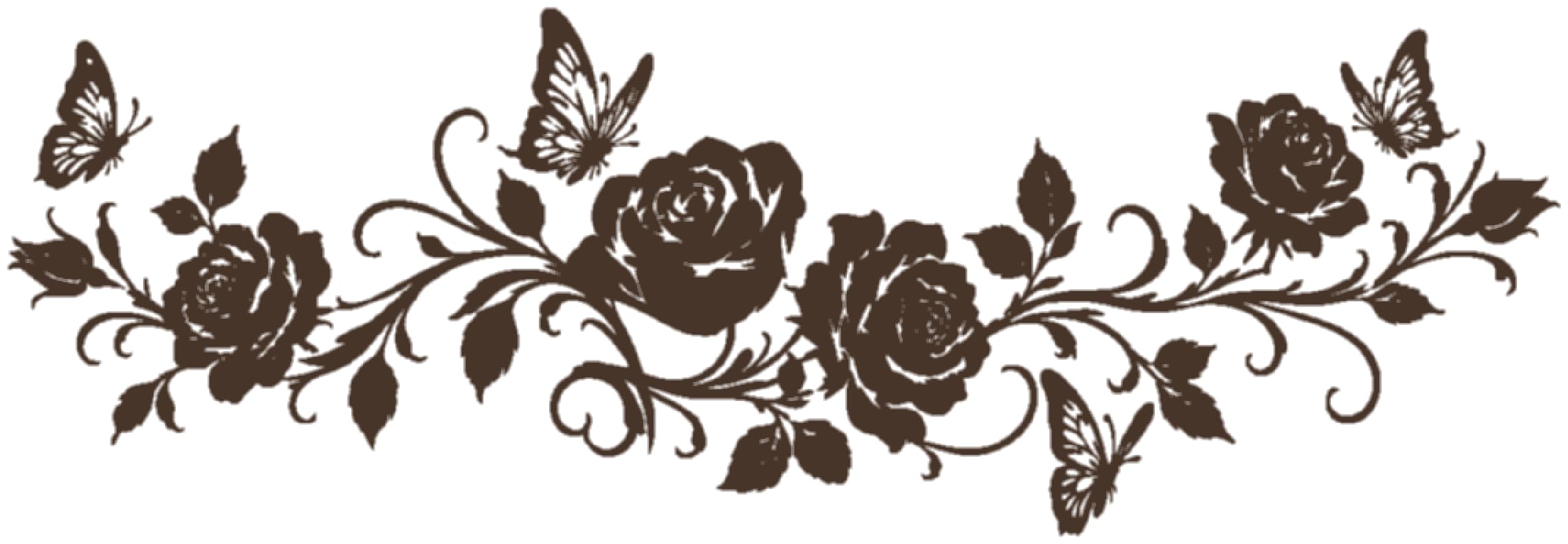 Samunshi® Wandtattoo Rosen Blumenranke länglich mit Schmetterlingen Elegante Blumen Wanddekoration Florales Wandmotiv für Wohnzimmer, Schlafzimmer, Flur und Küche braun 150 x 51cm