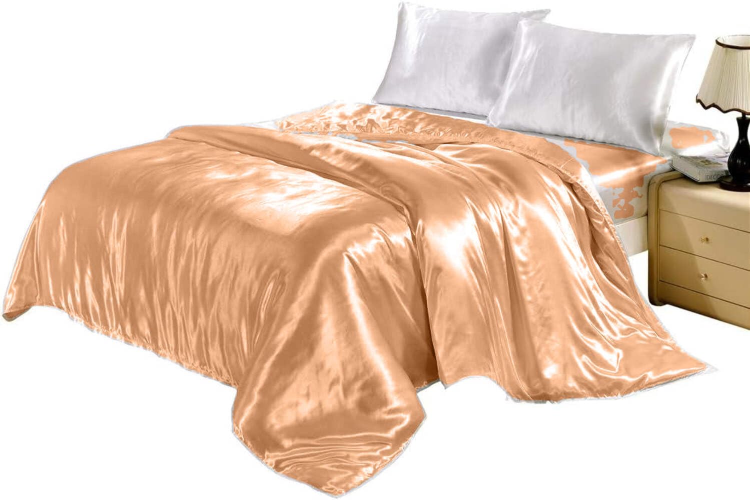 Housse de couette en satin de soie thermorégulatrice beige grand lit King 269 x 234