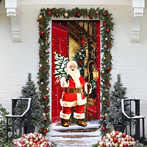 Flagwix Door Covers Printed-Santa Claus Will Visit You At Home This Christmas Door Cover Qnn369D, 30"X80" Outdoor Nativity Scenes Sign For Front Door Draft, Porch Home Holidays Decorations #TOP3