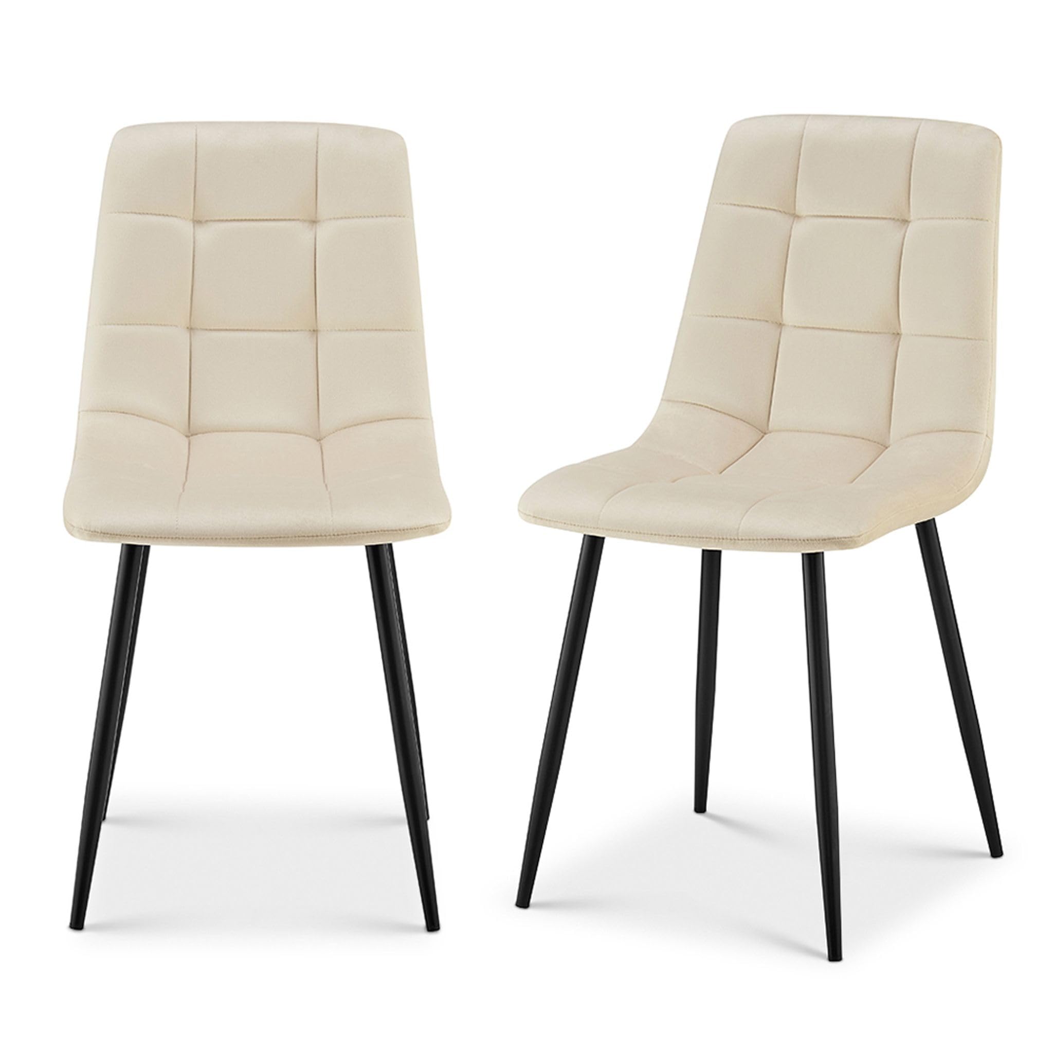 Bravich Velvet Embossed Dining Chairs Set of 2, Ivory High Back Upholstered Fabric Kitchen Chairs with Metal Legs, Modern Accent Chairs for Dining Room, Bedroom, Dressing Table and Vanity