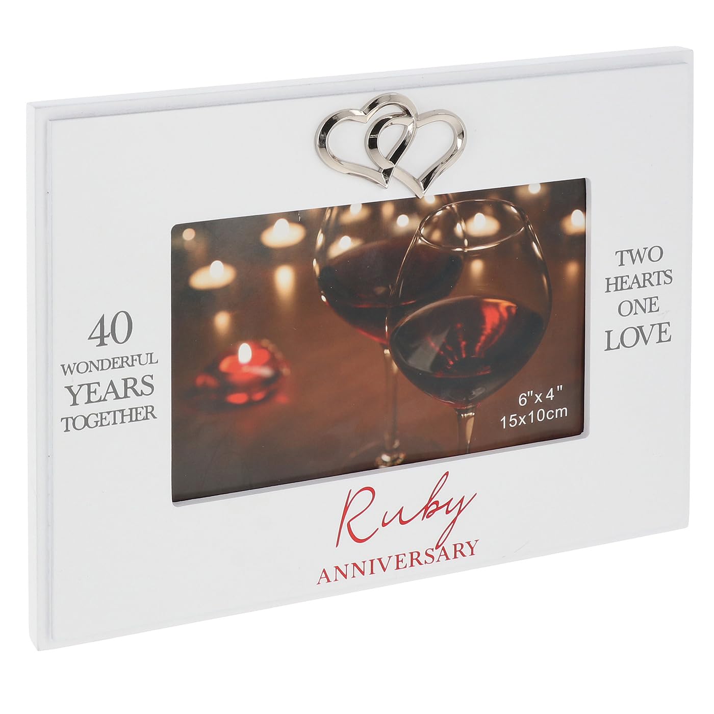 Shudehill Giftware 40Th Heartfelt Words Anniversary 6X4 White Hearts Photo Frame - 25Th Silver, Ruby, 50Th Golden (40Th)