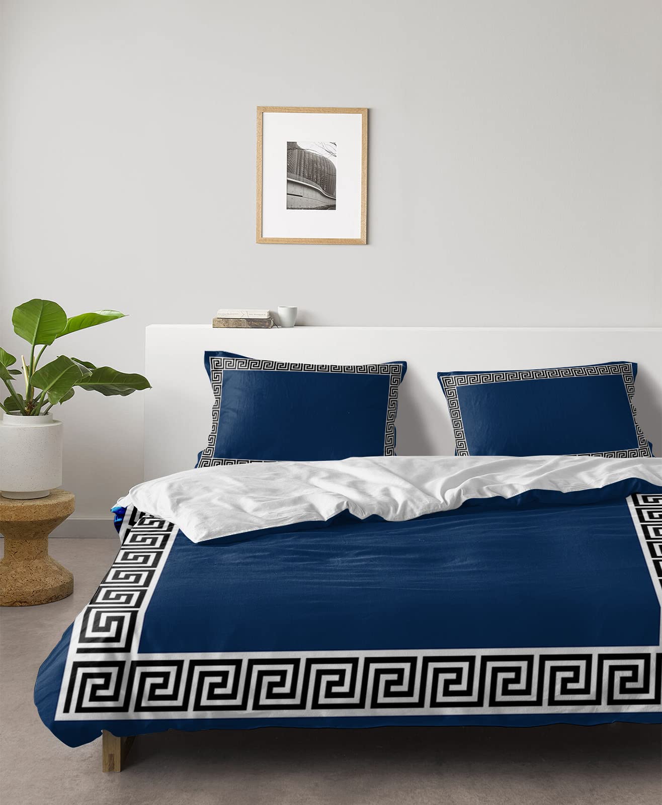 Greek Santorini Duvet Cover Set - 3 Piece Twin (68"x86") With 2 Pillow Shams, Soft Breathable Microfiber