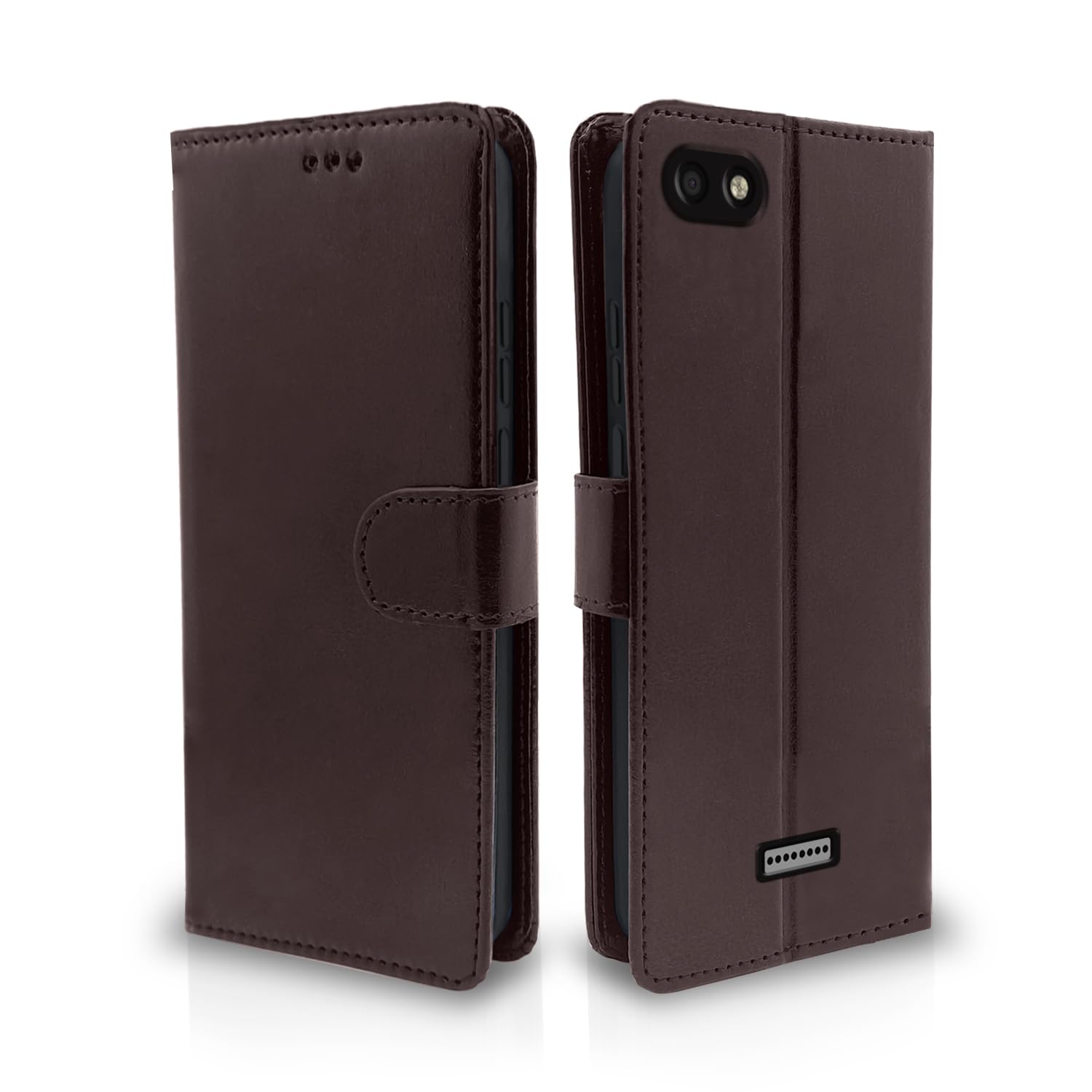 Pikkme Flip Cover Leather Finish | Inside TPU with Card Pockets | Wallet Stand and Shock Proof | Complete Protection Flip Case for Redmi 6A (Coffee)