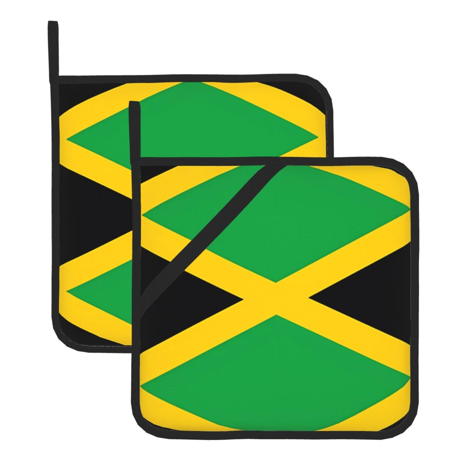 HJFCZH jamaica flag Prints Square Hot Pads for Kitchen Counter - Waterproof Pot Holders, Durable Heat Resistant Throw Layers for Serving, Oven & BBQ - 2 Pack