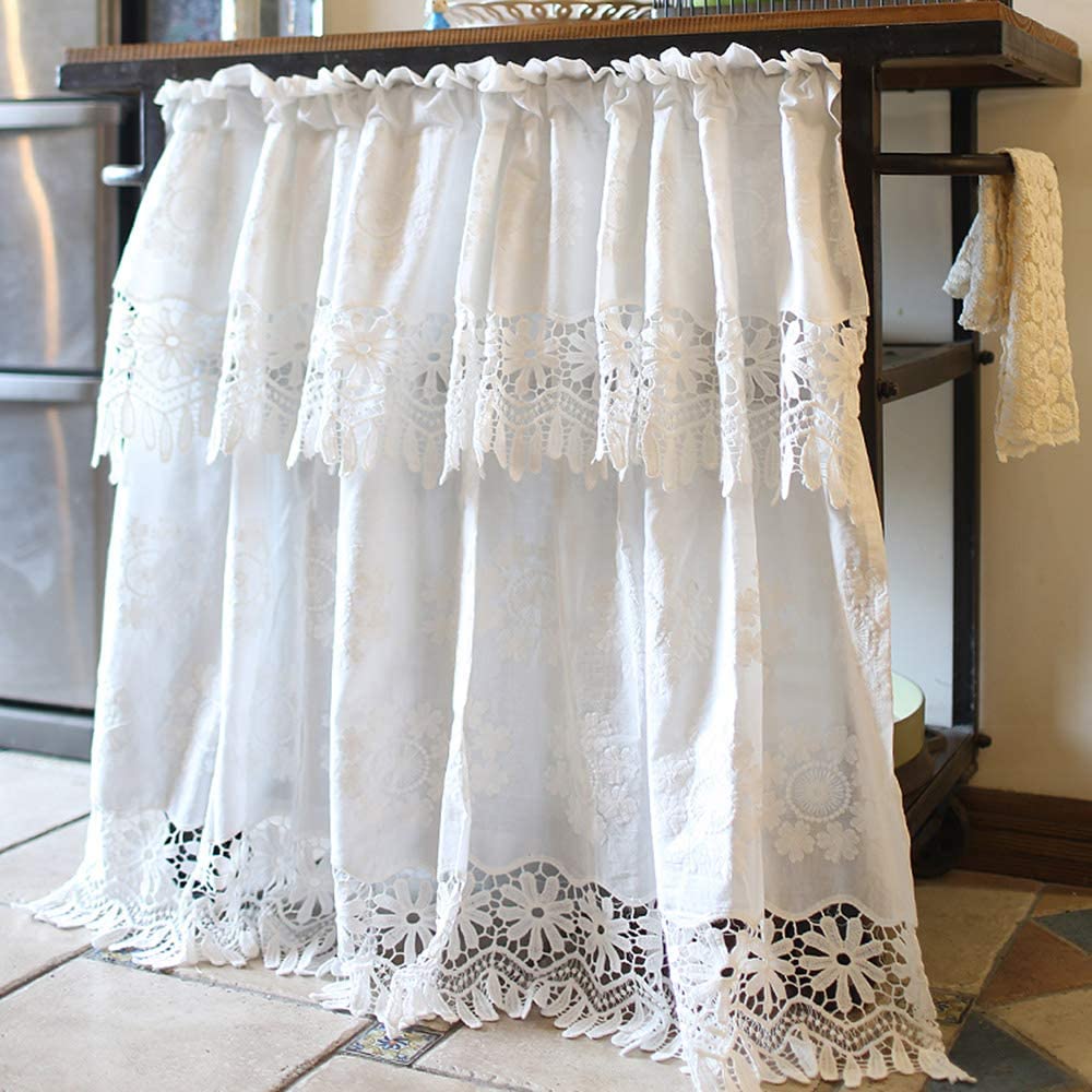 Cortinas de cocina de algodón natural con encaje 150x125cm