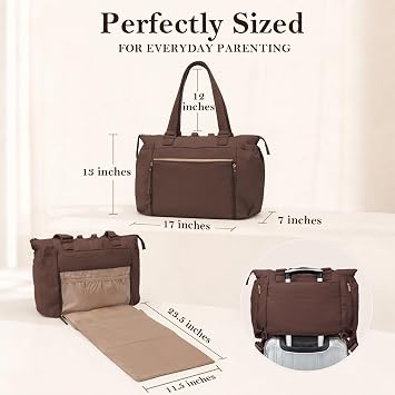 MOMINSIDE Diaper Bag Tote with Changing Station Puffer Diaper Bag Backpack pañaleras para bebe, Brown, L, Daypack Backpacks
