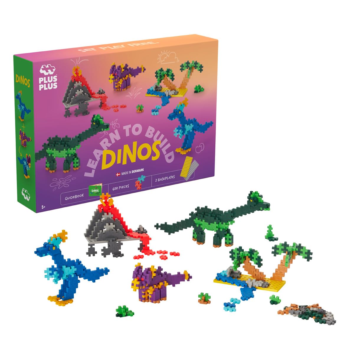 Plus-Plus Learn to Build Dinosaurs, 600 pieces, Creative Play, Building Blocks, Building, Developing Toys for Kids STEM