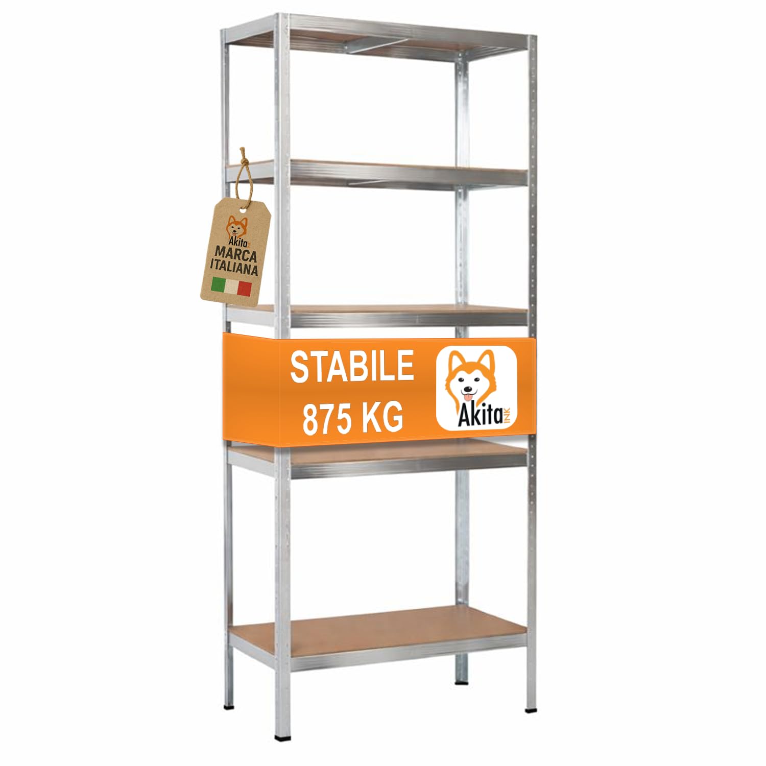 AKITAInk Scaffale in Metallo Zincato 180×90×40 cm, 5 Ripiani in MDF, Portata 175 kg/Ripiano - Singolo o Set 2 Pezzi (1)