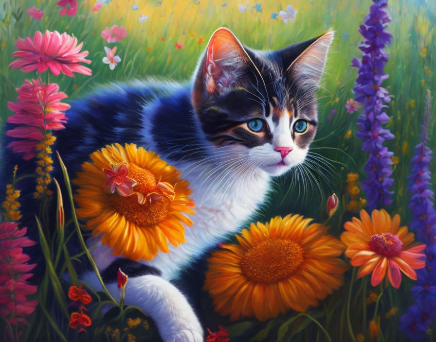 Toile chats et fleurs sauvages SERENDIPITP pour créer un salon chaleureux et cocooning