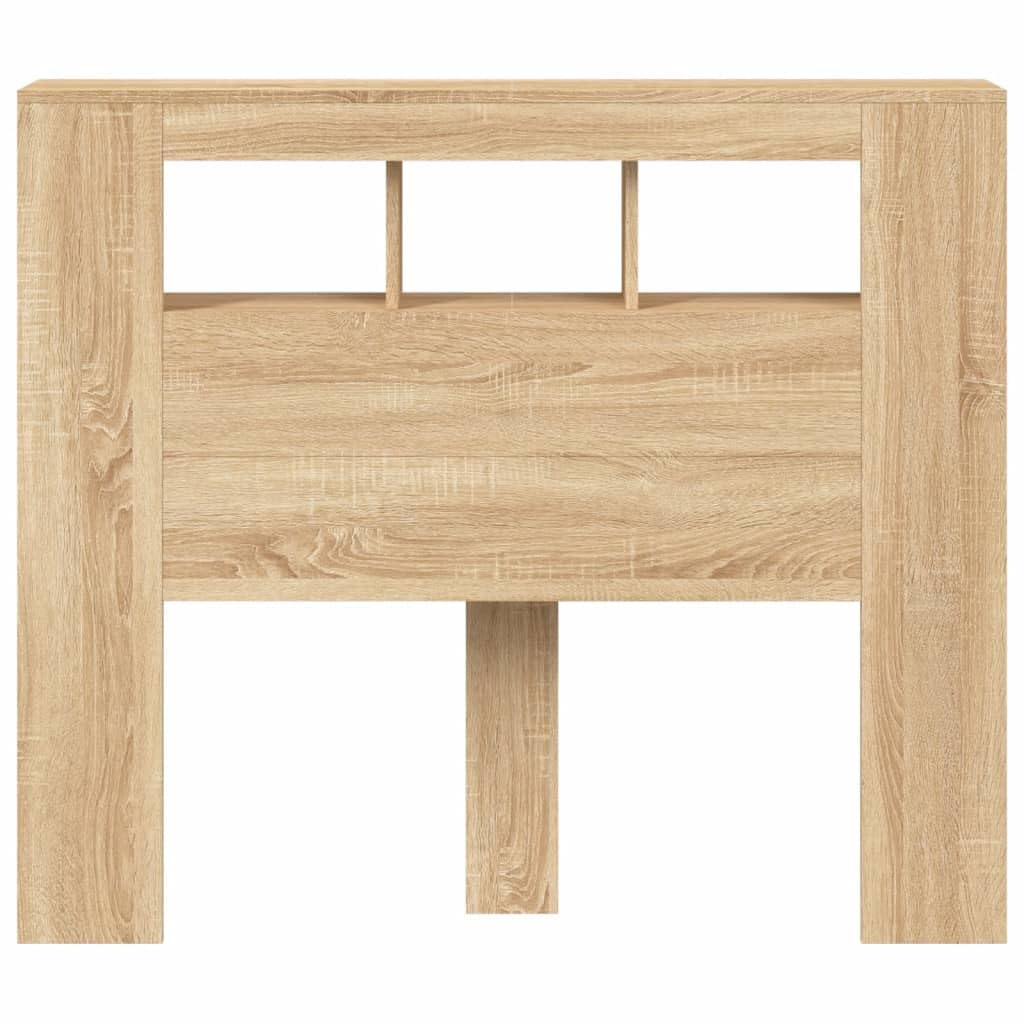 ACAGALA Cabezal LED con estantes 120 x 103,5 cm, cabecero de cama con luces LED, cabecero con compartimentos abiertos, accesorio para cama dormitorio, material de madera, roble sonoma