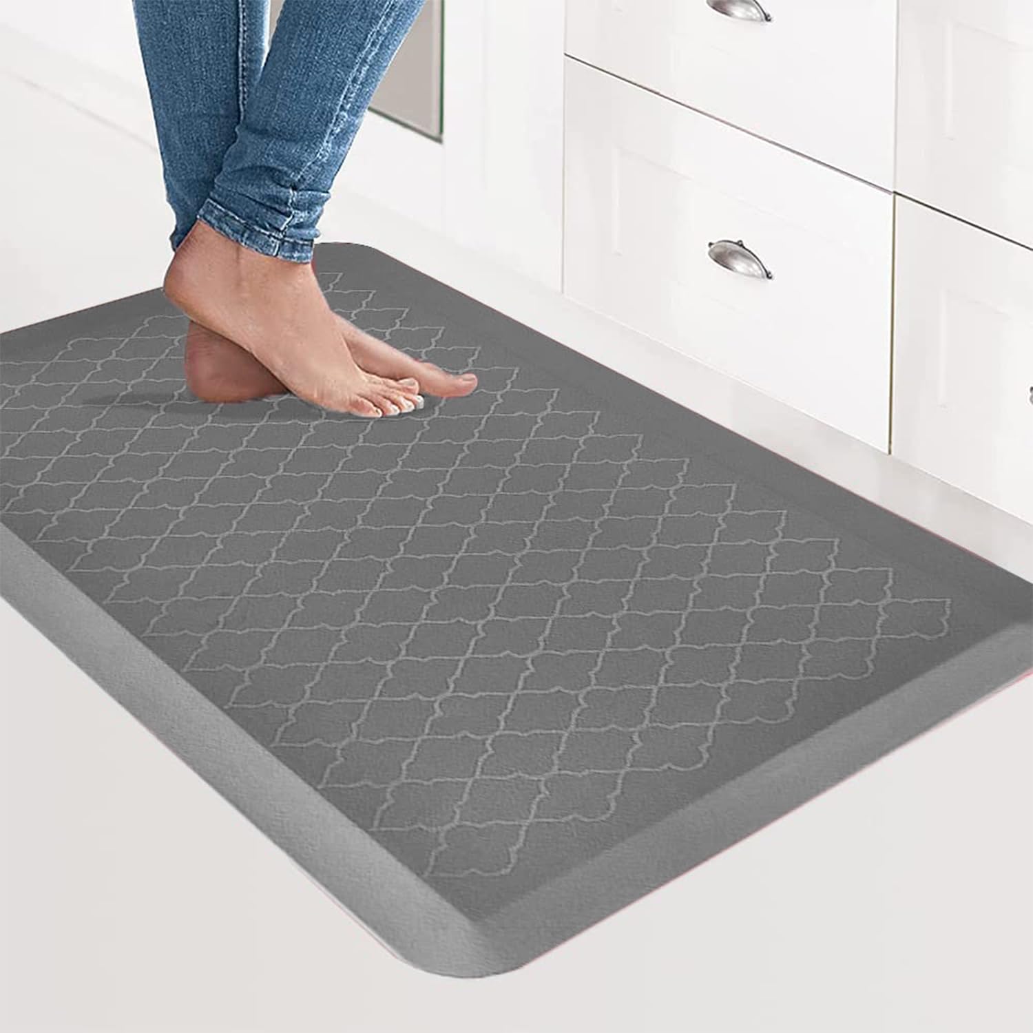 TurtleGrip Anti Fatigue Mat for Kitchen Floor, Durable Standing Desk Mat, Comfortable for Kitchen, Home, Office & Garage 122x52x1.8 cms (Grey-Design).