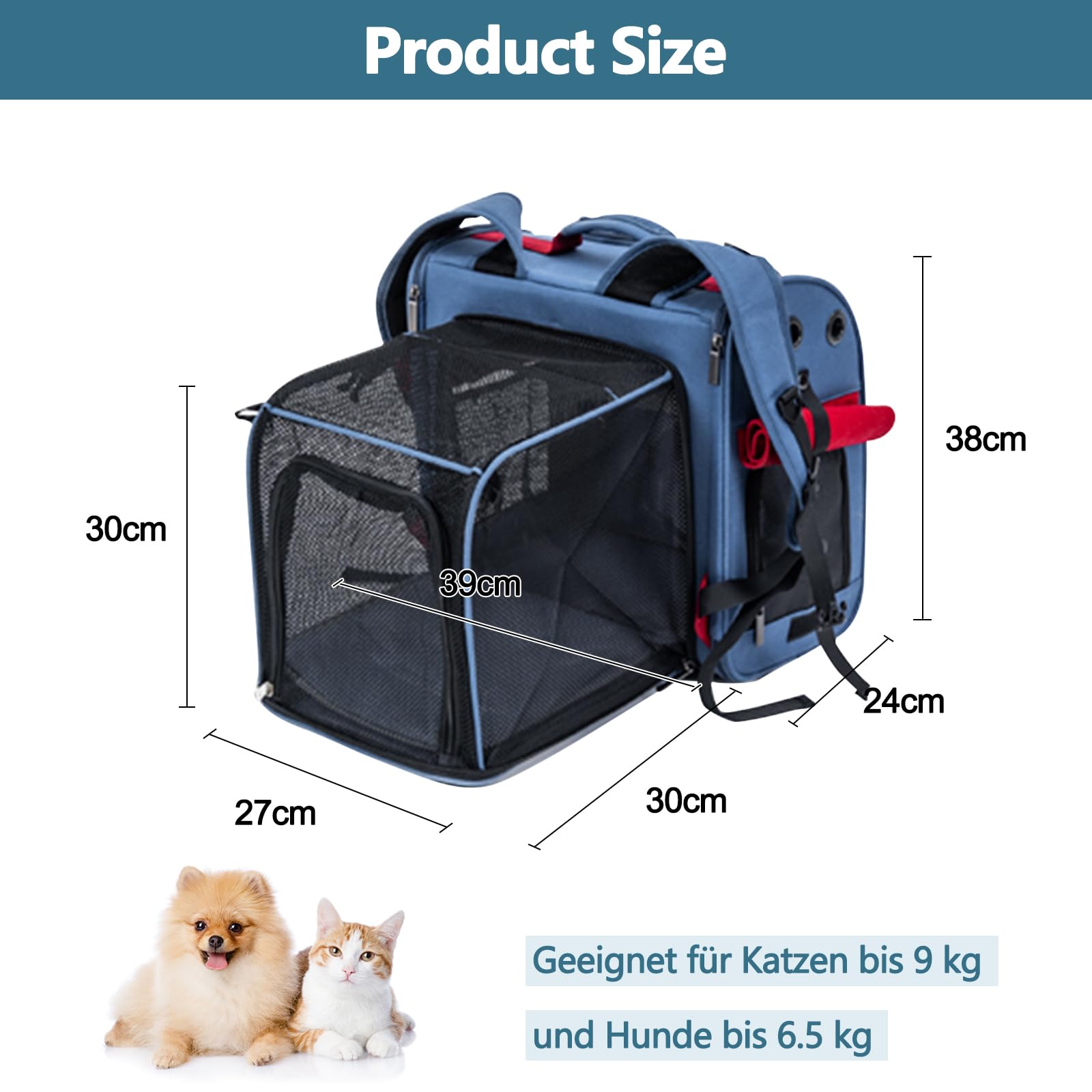 Galatée Erweiterbarer Haustierrucksack, Flugzeugzugelassener Haustierrucksack Für Katzen Und Kleine Hunde, Atmungsaktive Katzentasche Für Reisen, Wandern, Camping Und Outdoor-Aktivitäten(Blau)