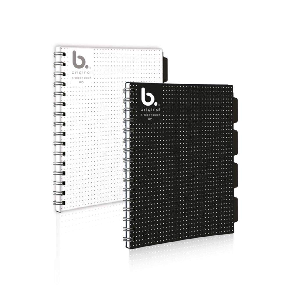 A5 Wirebound Project Notebook - "B Original" White - 4 Dividers - 200 Pages - Ruled - Size - 210mm x 148mm
