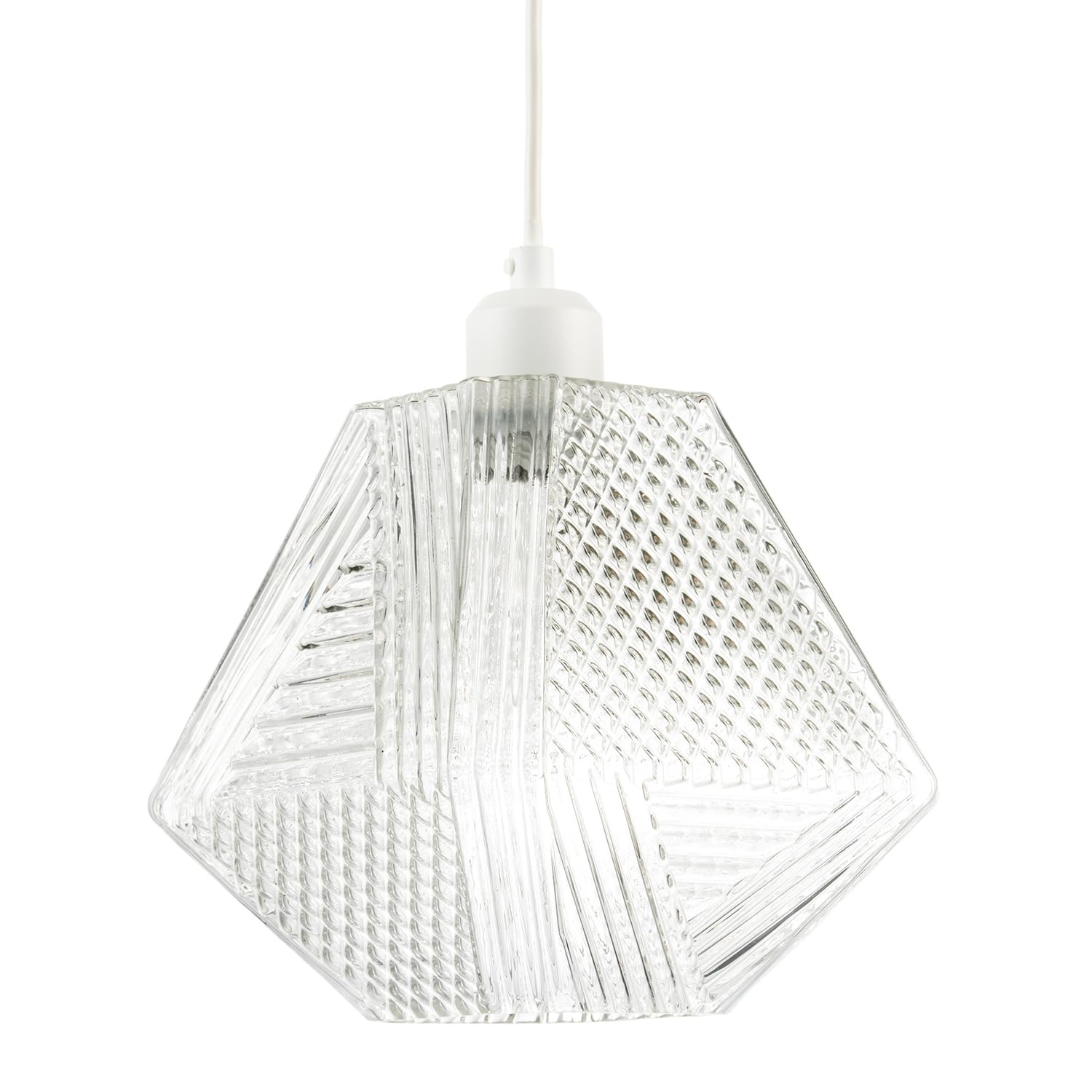 Moulded Clear Glass Pendant Light Shade with Dimples and Etched Lines by Happ...