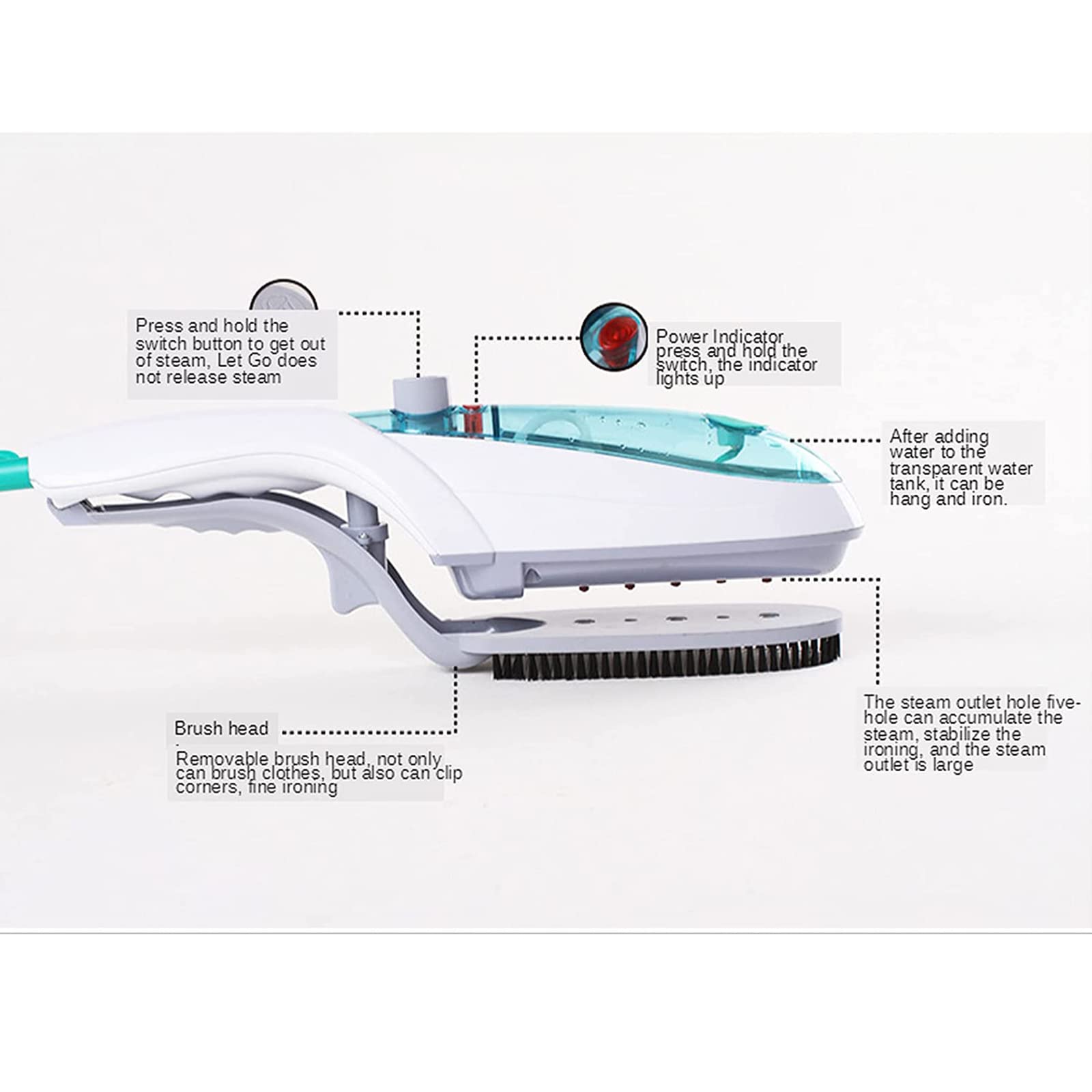 Vaporiera per Indumenti, Vaporizzatore Verticale con Ferro da Stiro A Vapore E Spazzole, Piccolo Vaporizzatore Portatile, per Casa, Ufficio O Viaggio. Blue