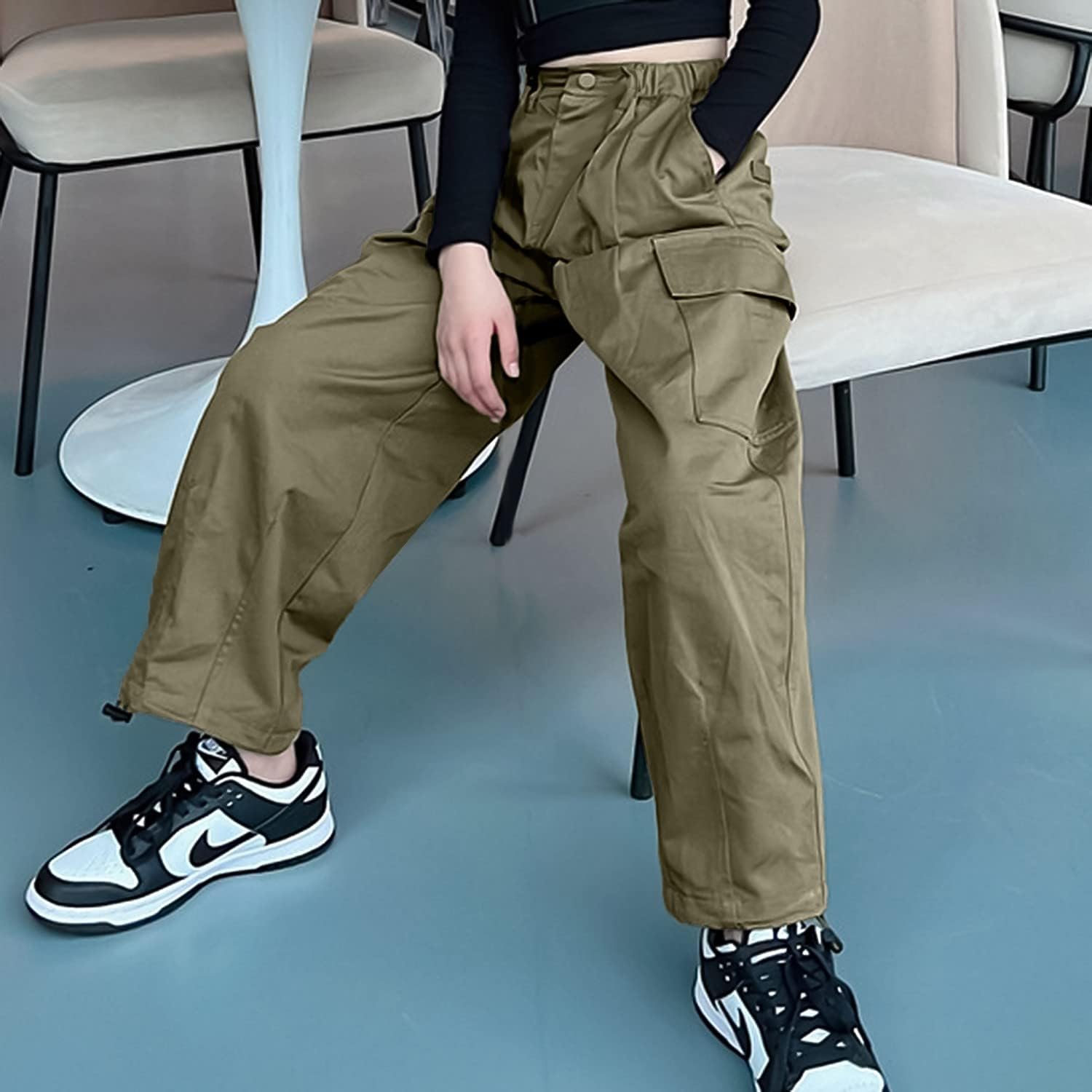 Rolanko Girls Cargo Pants Wide Leg Streetwear Kids Pants with Pockets Trendy Jogger Trousers 4-14 Years - Image 7